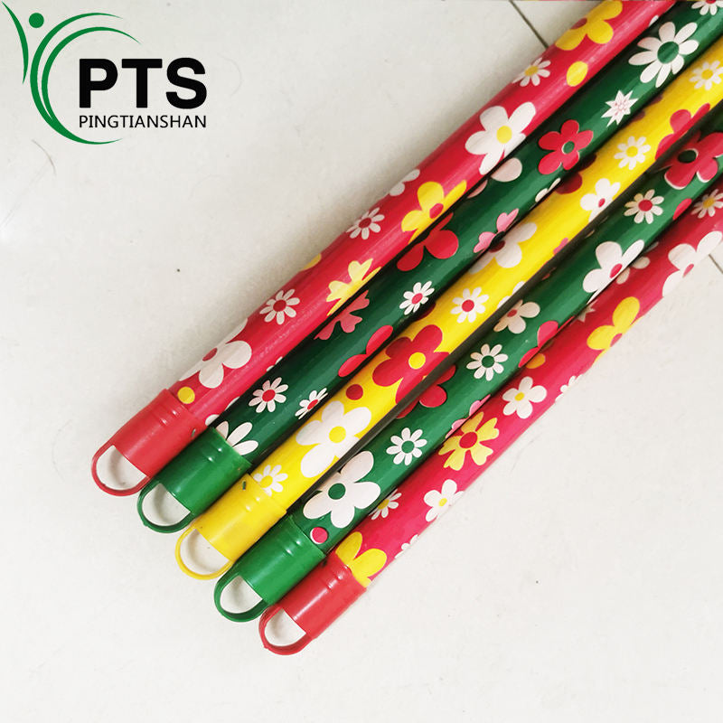 PVC Coated Factory Wholesale Eucalyptus Wood Long Plastic Hook Brush Stick Broom Handle Italian American Thread Wood Broomstick