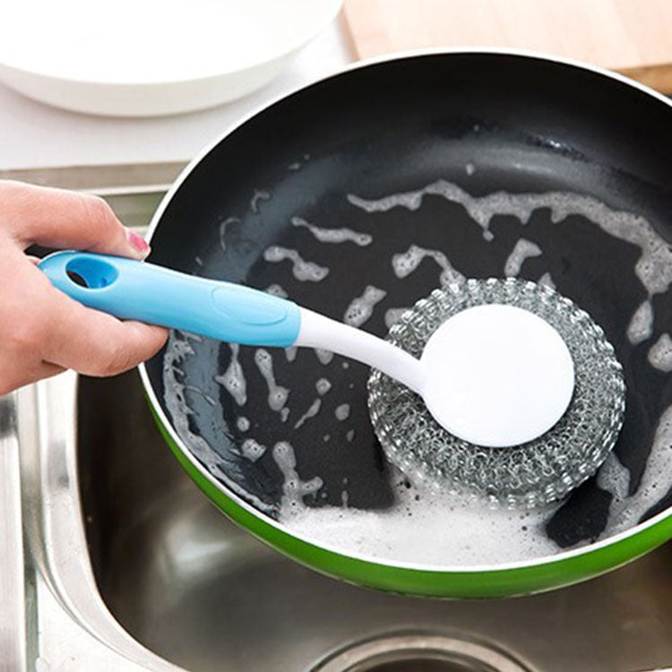 Household kitchen hanging cleaning brush long handled wire ball brush to remove oil wash pot scrub wash dishes brush