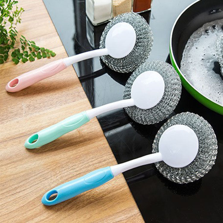 Household kitchen hanging cleaning brush long handled wire ball brush to remove oil wash pot scrub wash dishes brush