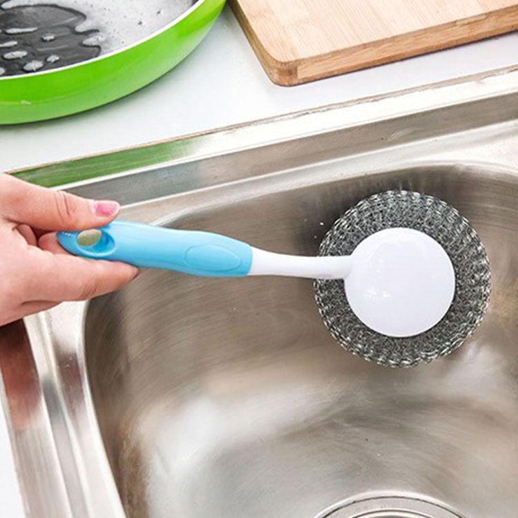 Household kitchen hanging cleaning brush long handled wire ball brush to remove oil wash pot scrub wash dishes brush